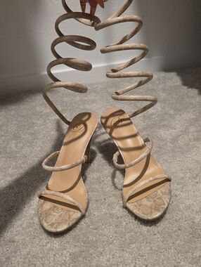 Delicious Beige Spiral Lace-Up Heeled Sandals